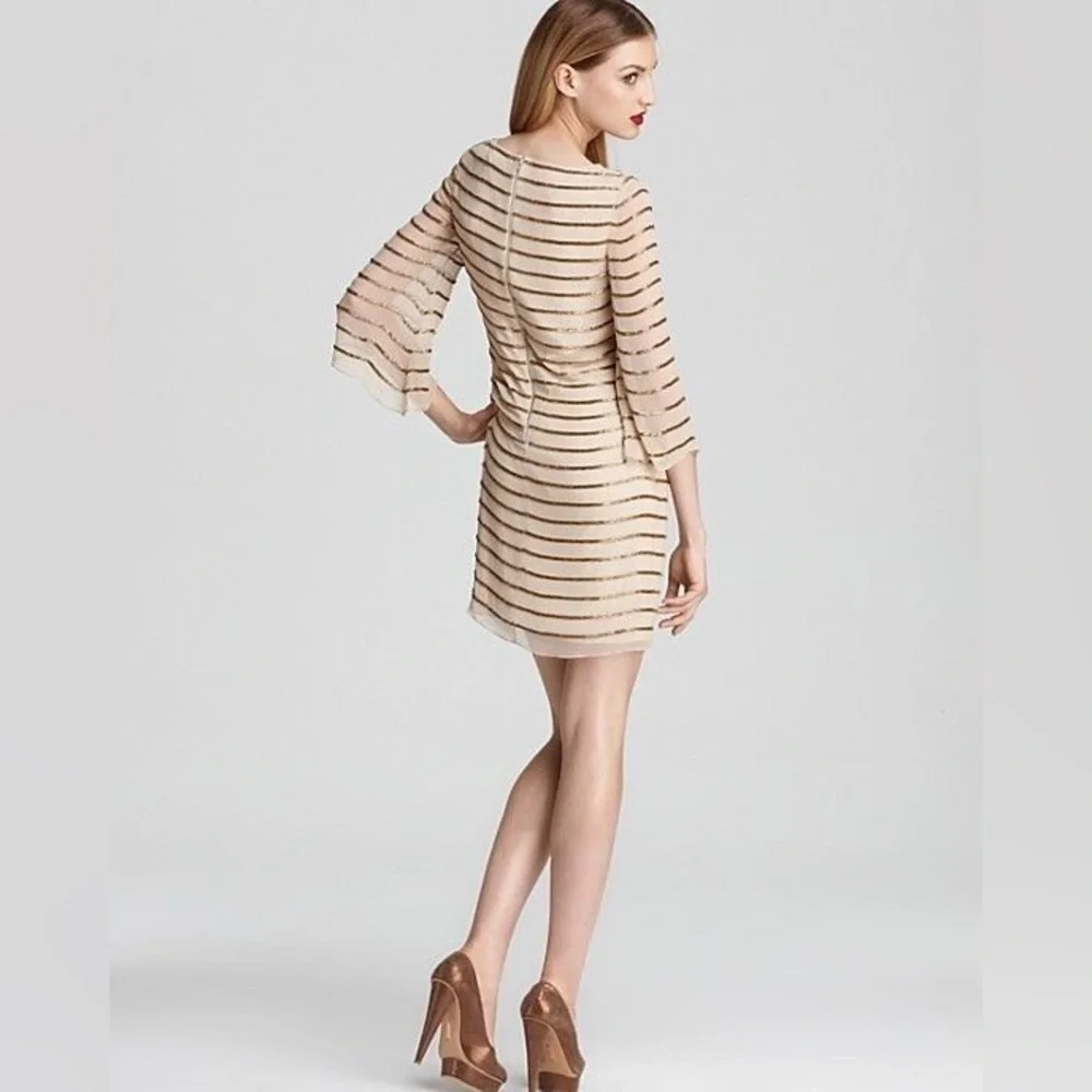 ALICE + OLIVIA | Laia Bell Sleeve Sequin Silk Stripe Dress $600+ Size Medium - Picture 3 of 14